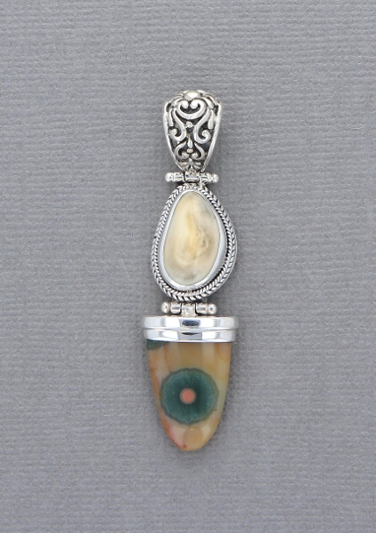 Sterling Silver Elk Ivory Pendant with Jasper